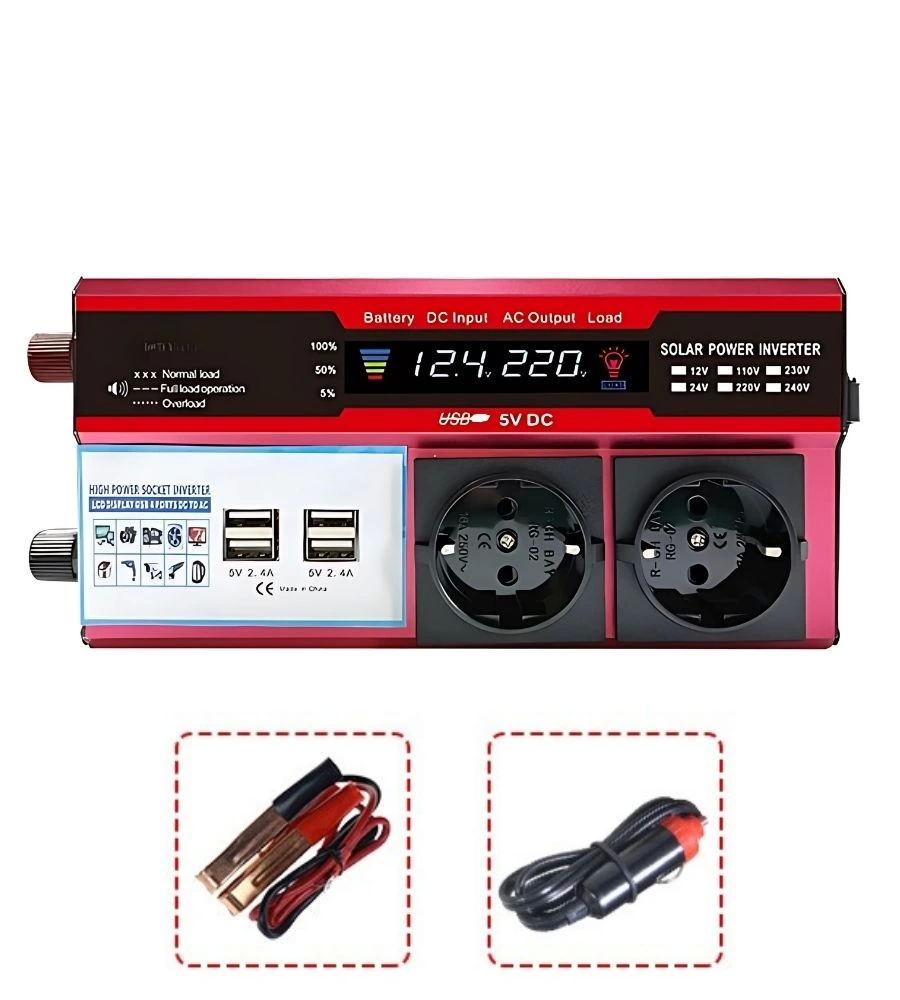 12v 2000w Modifiye Sinüs İnverter Araç Ve Güneş Enerjisi Uyumlu, Çift Usb, Çift Priz Ve Çakmaklık