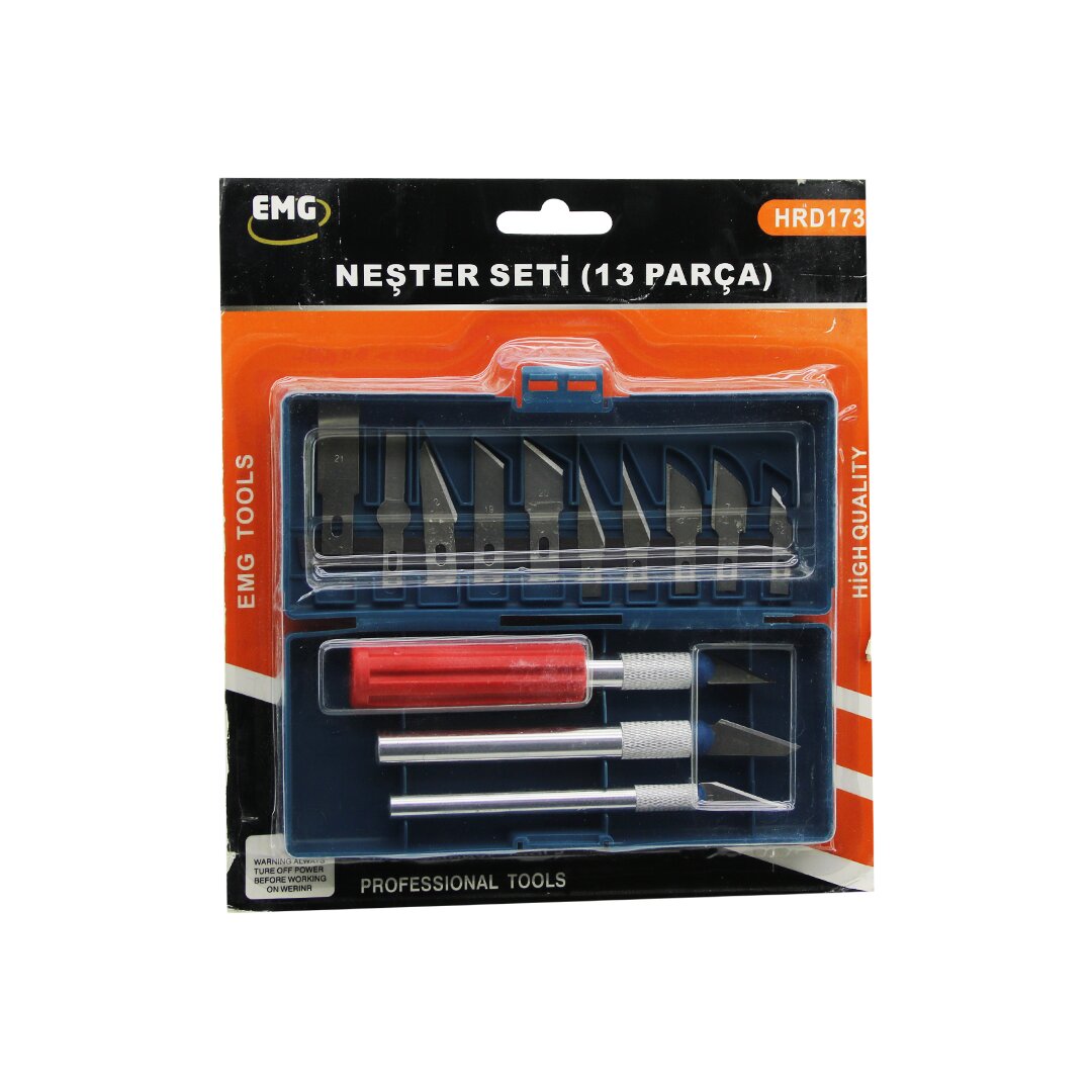 13 Pcs  Neşter Seti̇ 13 Farkli Açi - şeki̇lli̇ Uç   3 Farkli Kalinlik - Ağizlikli Metal Sap