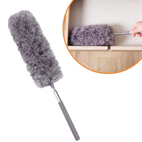 140 Cm Teleskopık Uzatılabılır Mıkrofıber Yumuşak Başlıklı Grı Toz Alma Fırçası  Toz Püskülü