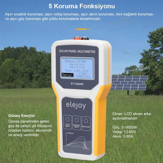 1600 Watt Fotovoltaik MPPT Solar Panel Voltaj Multimetre 12-60V
