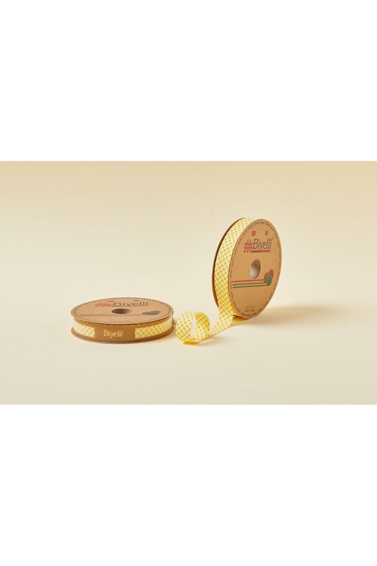 Biye Ekoseli Katlı E04 Sarı 2 cm 25 Metre %65 Koton %35 Polyester