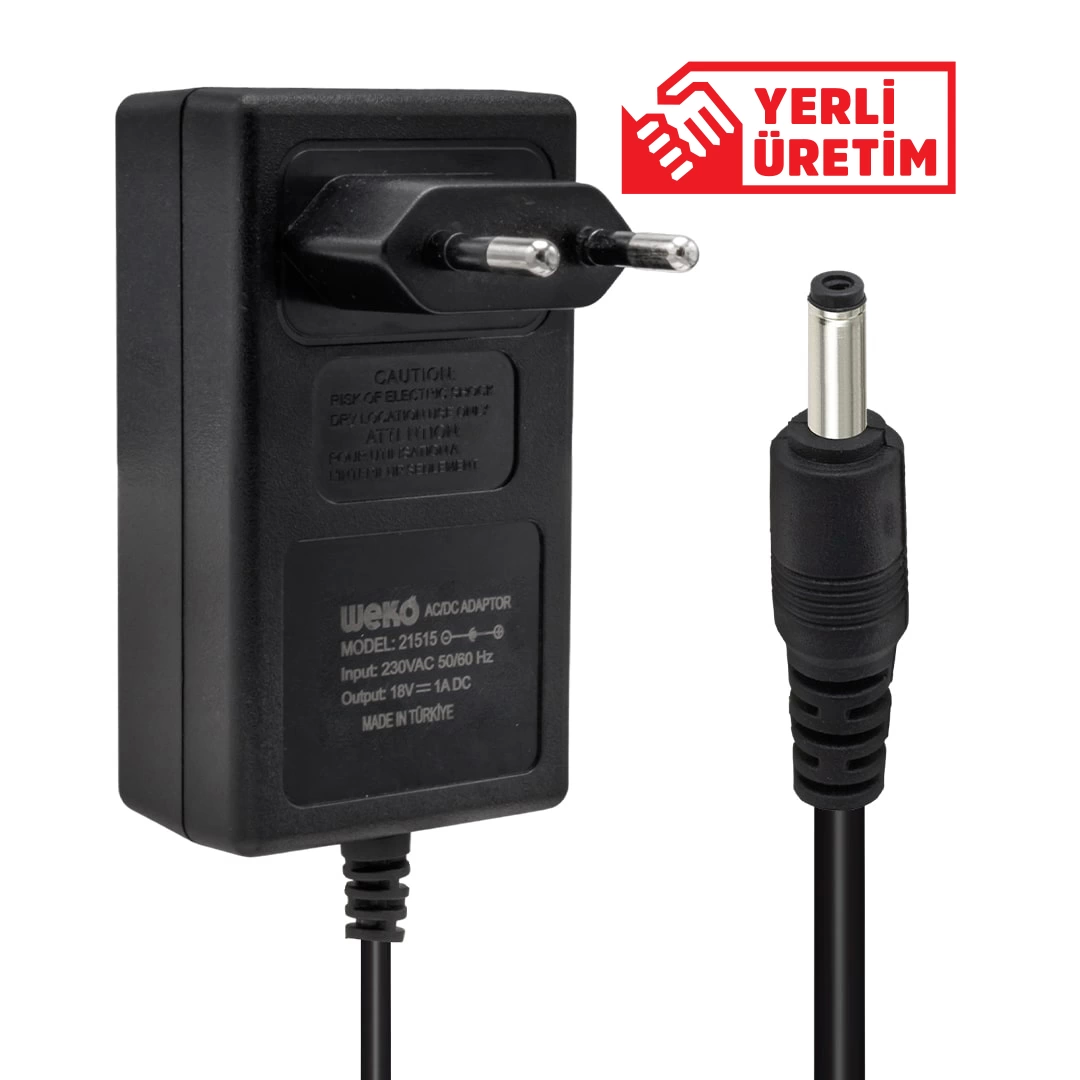 18 Volt - 1 Amper 3.5*1.35 Uçlu Yerli Üretim Priz Tipi Adaptör