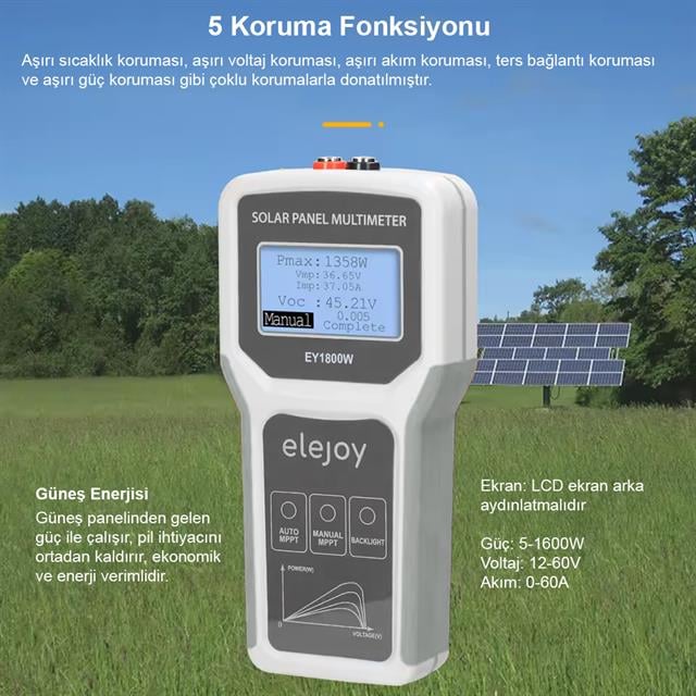 1800 Watt Fotovoltaik MPPT Solar Panel Voltaj Multimetre 12-60V