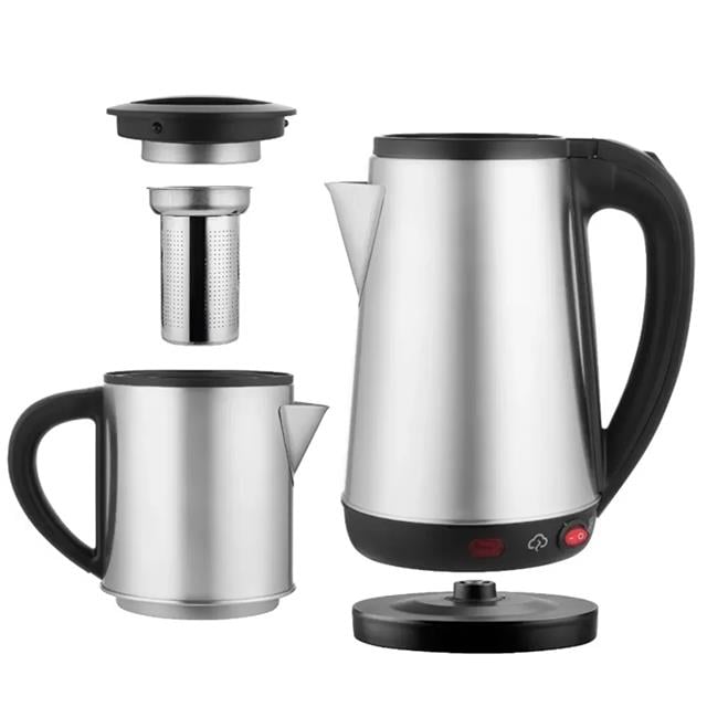 1800W 1.8 - 0.8 Litre Çelik Hazneli Çaycı Mutfak Kettle Demlikli Ve Süzgeçli Inox CRW-2201