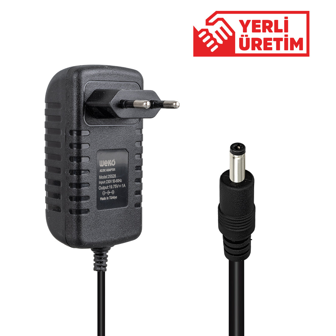 19.75 volt - 1 amper 4.0*1.35 uçlu yerli üretim plastik kasa priz tipi adaptör