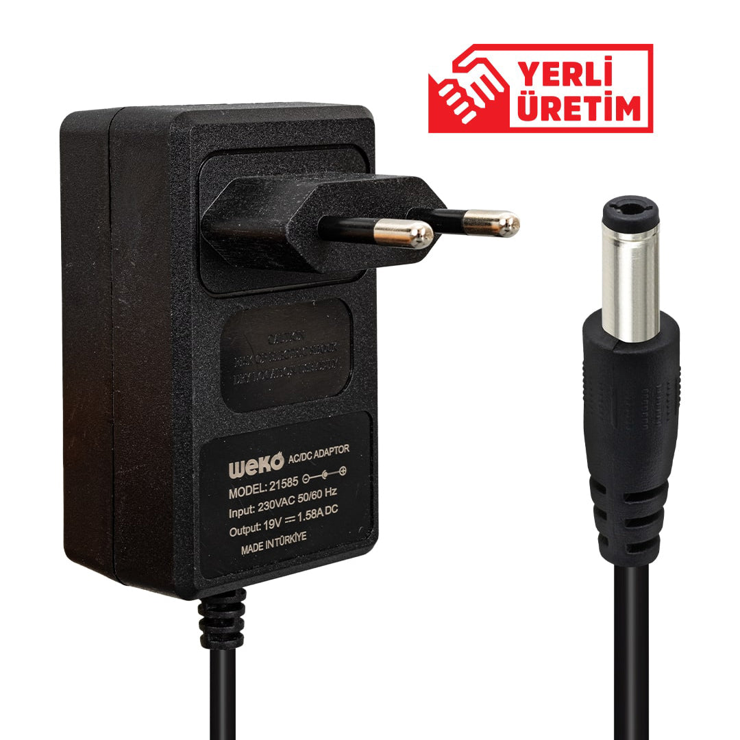 19 VOLT - 1.58 AMPER 5.5*1.7 UÇLU YERLİ ÜRETİM PRİZ TİPİ NOTEBOOK ADAPTÖR (4620)