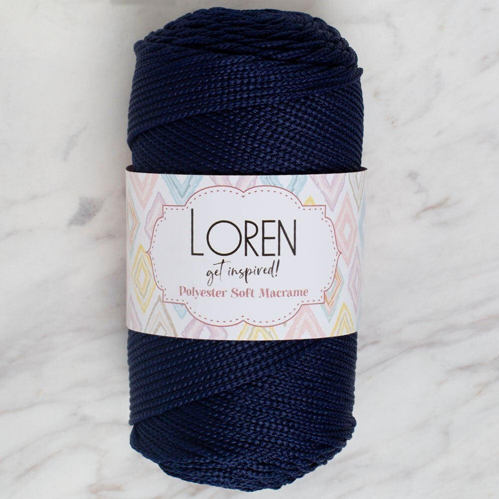 Loren Polyester Soft Macrame Koyu Lacivert El Örgü İpi - LM030 - 34436