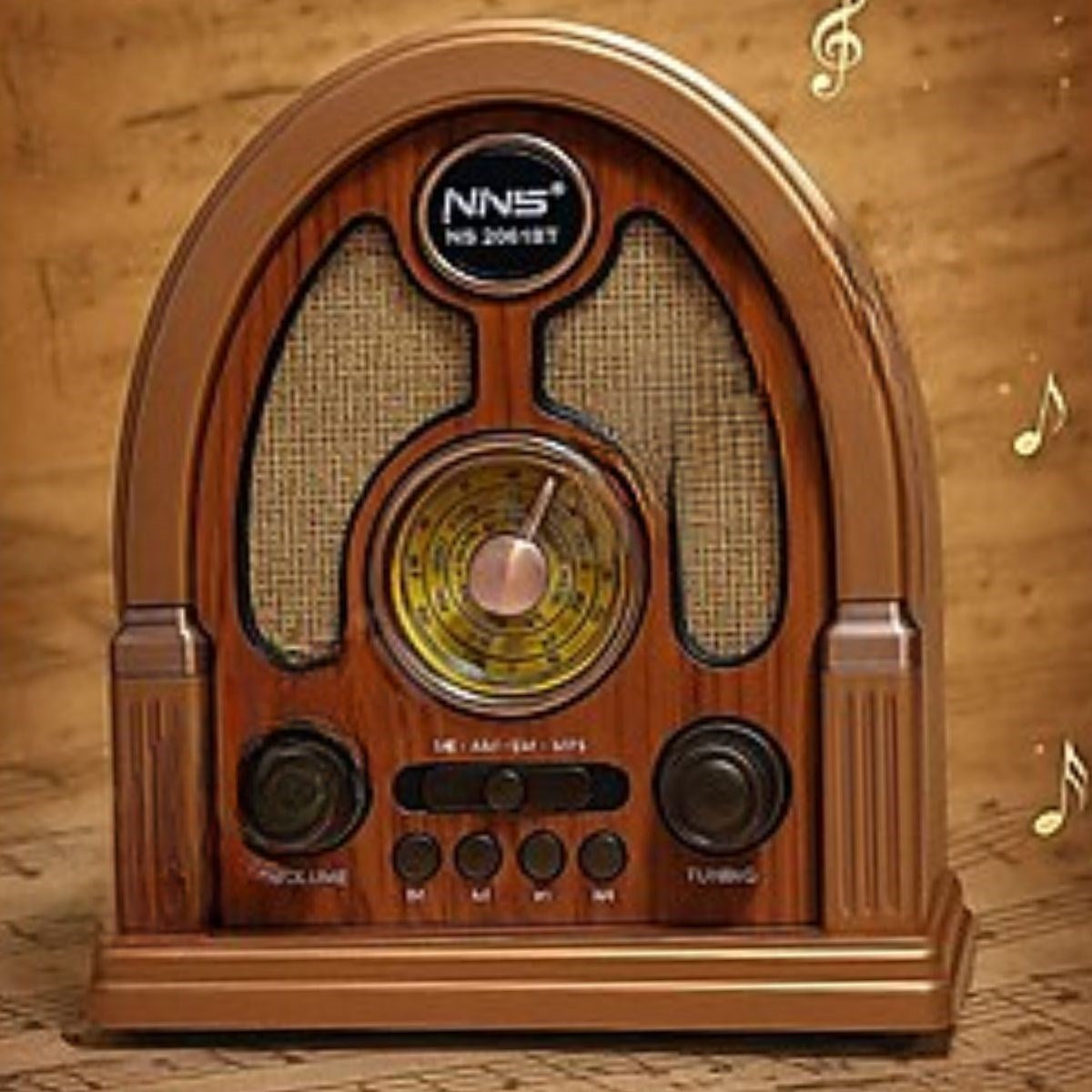 Orta Boy Kubbe Model Retro Ahşap Tasarım Bluetooth Hoparlörlü Radyo – FM/AM Destekli, Şarjlı ve Taşınabilir Radyo NS-7061
