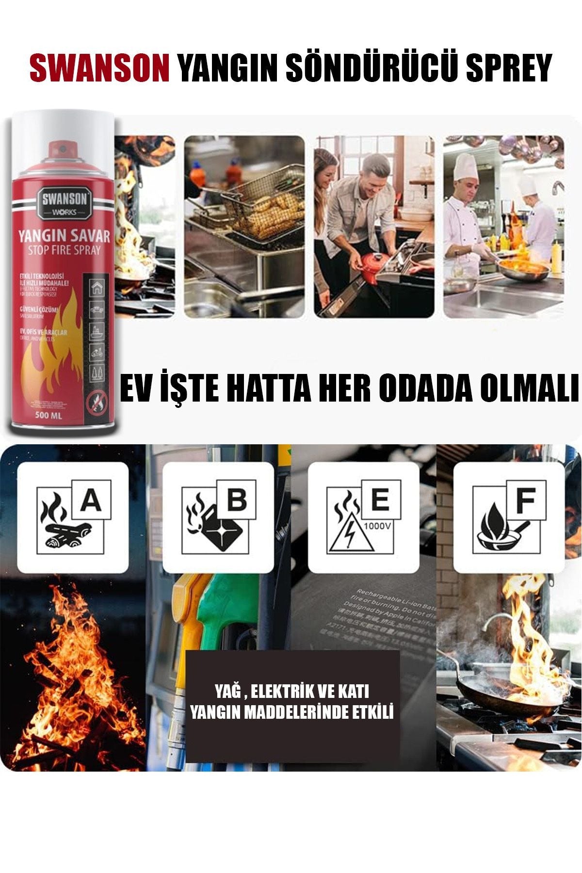 2 Adet Yangin Söndürücü - Yangin Savar Sprey 500ml + 500 Ml  Ev - Ofi̇s - Oto Araç   Ateş Boğucu Köpük Tabaka Oluşturur