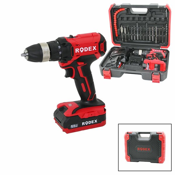 2 KADEME HIZ - VİTES ŞARJLI=ÇİFT BATARYA 17PCS UÇLU MATKAP 0-350 / 0-1350 RPM 21V/2.0A LI-ION RDX-3