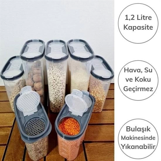 2 Kapaklı Ölçekli Erzak Saklama Kabı - 1,2 Litre - Sa930