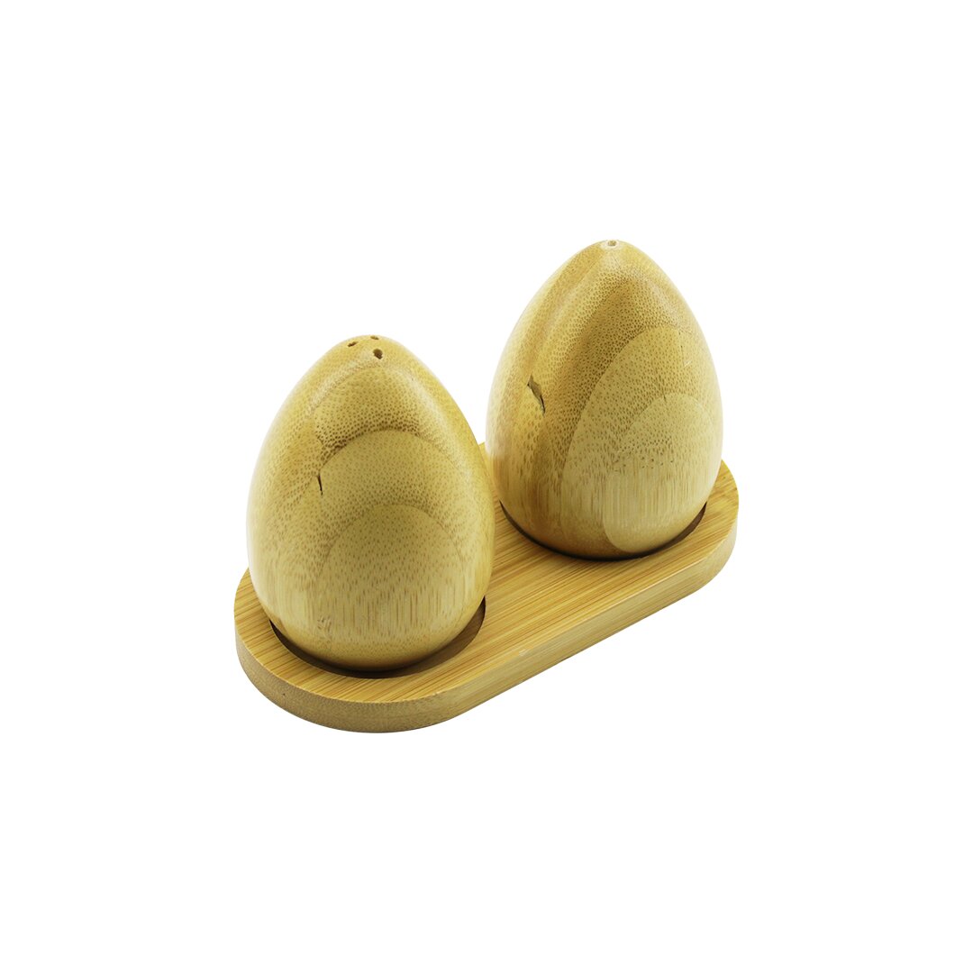 2 Pcs - Yumurta Modeli̇ Ahşap Bambu Tuzluk - Baharatlik Ahşap Standli