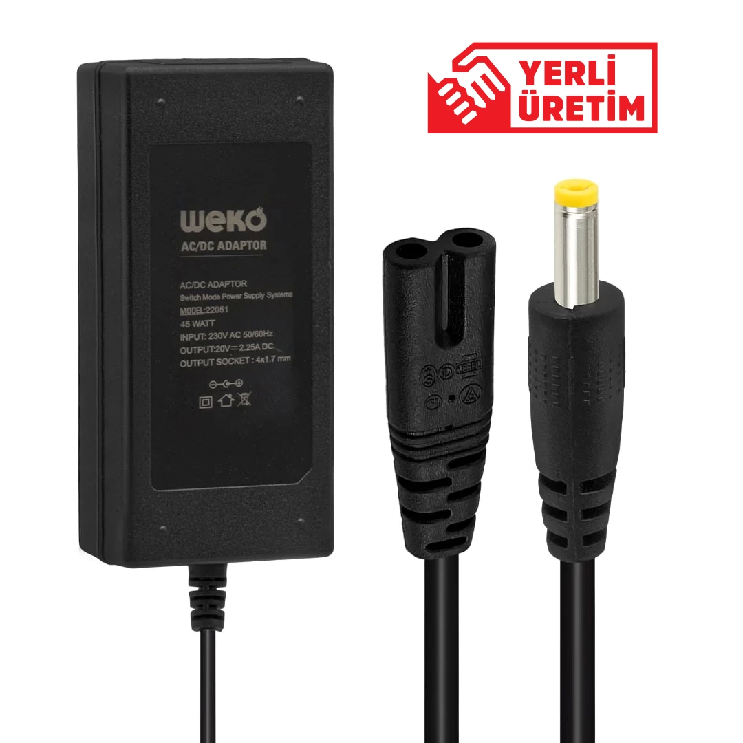 20 Volt - 2.25 Amper 4.0*1.7 Uçlu Yerli Üretim Notebook Adaptör