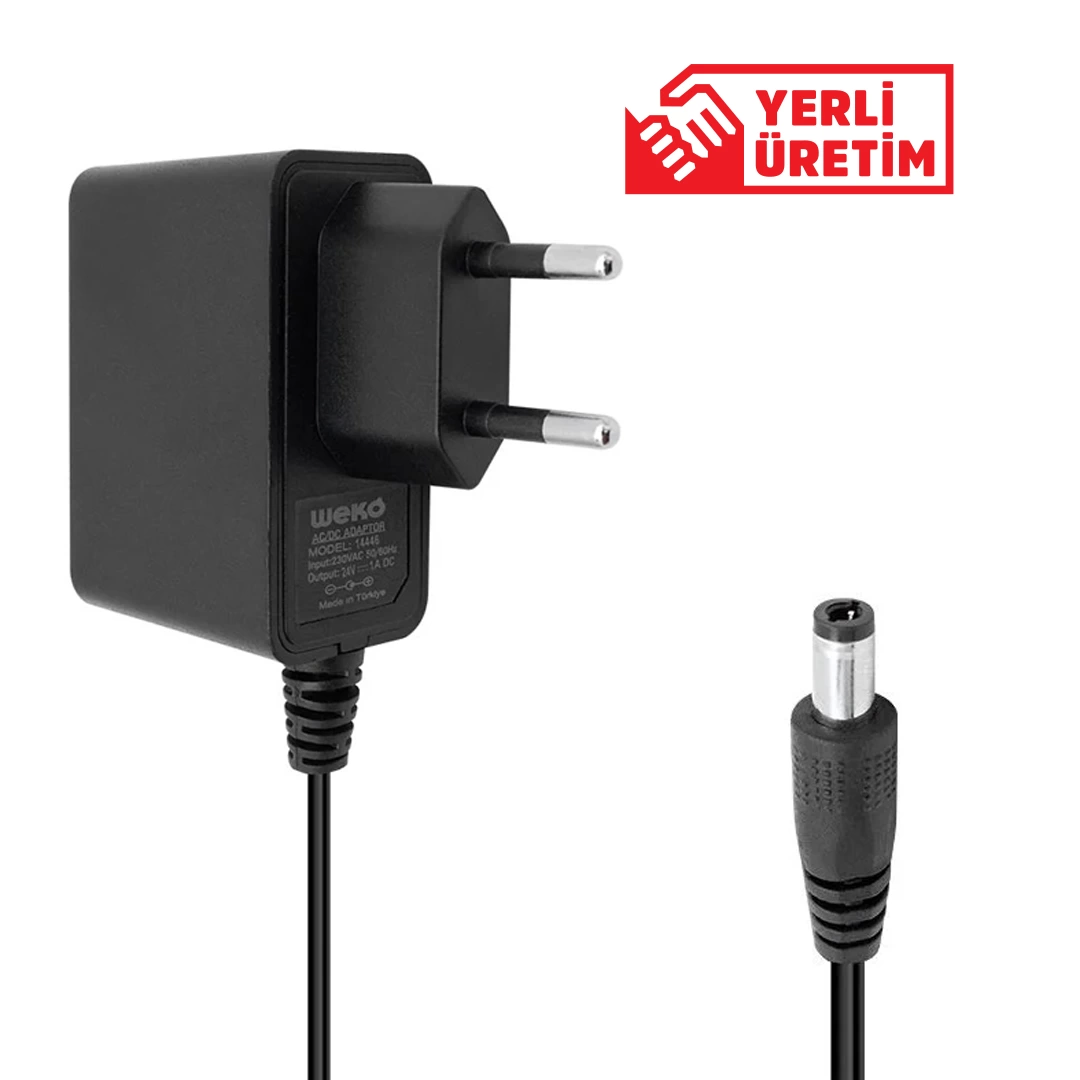 24 Volt - 1 Amper 5.5*2.5 Uçlu Yerli Üretim Plastik Kasa Priz Tipi Adaptör