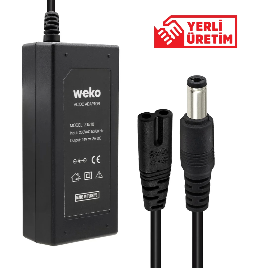 24 Volt - 2 Amper 5.5*2.5 Uçlu Yerli Üretim Plastik Kasa Masaüstü Adaptör