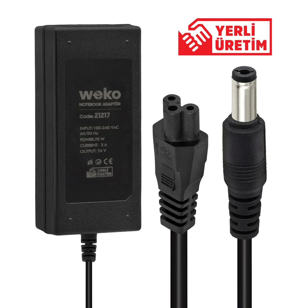 24 Volt - 3 Amper - 70 Watt 5.5*2.5 Uçlu Yerli Üretim Masaüstü Plastik Kasa Adaptör