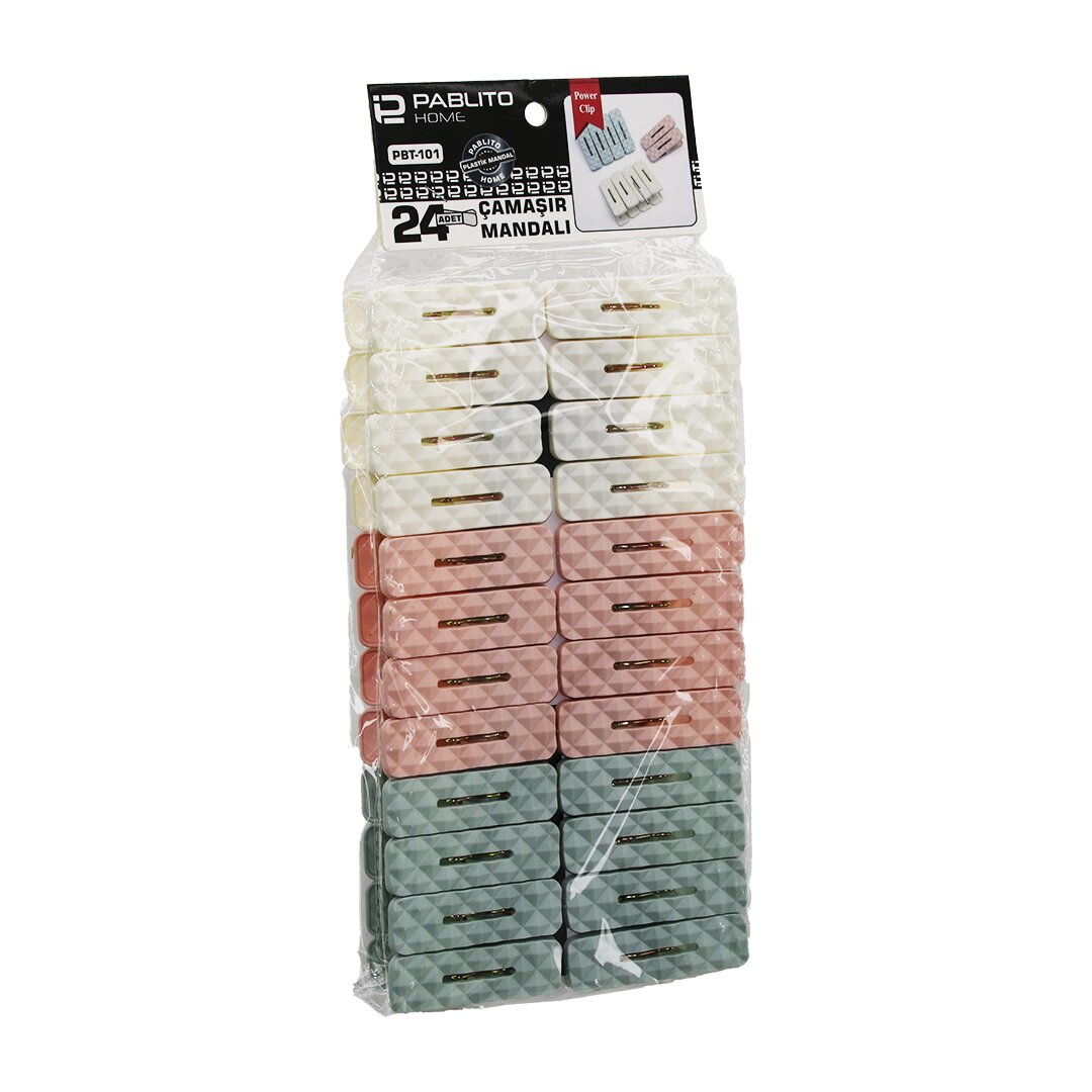 24pcs  çamaşir Mandali  Renkli̇ Plasti̇k - Pri̇zma Kabartma Desenli̇