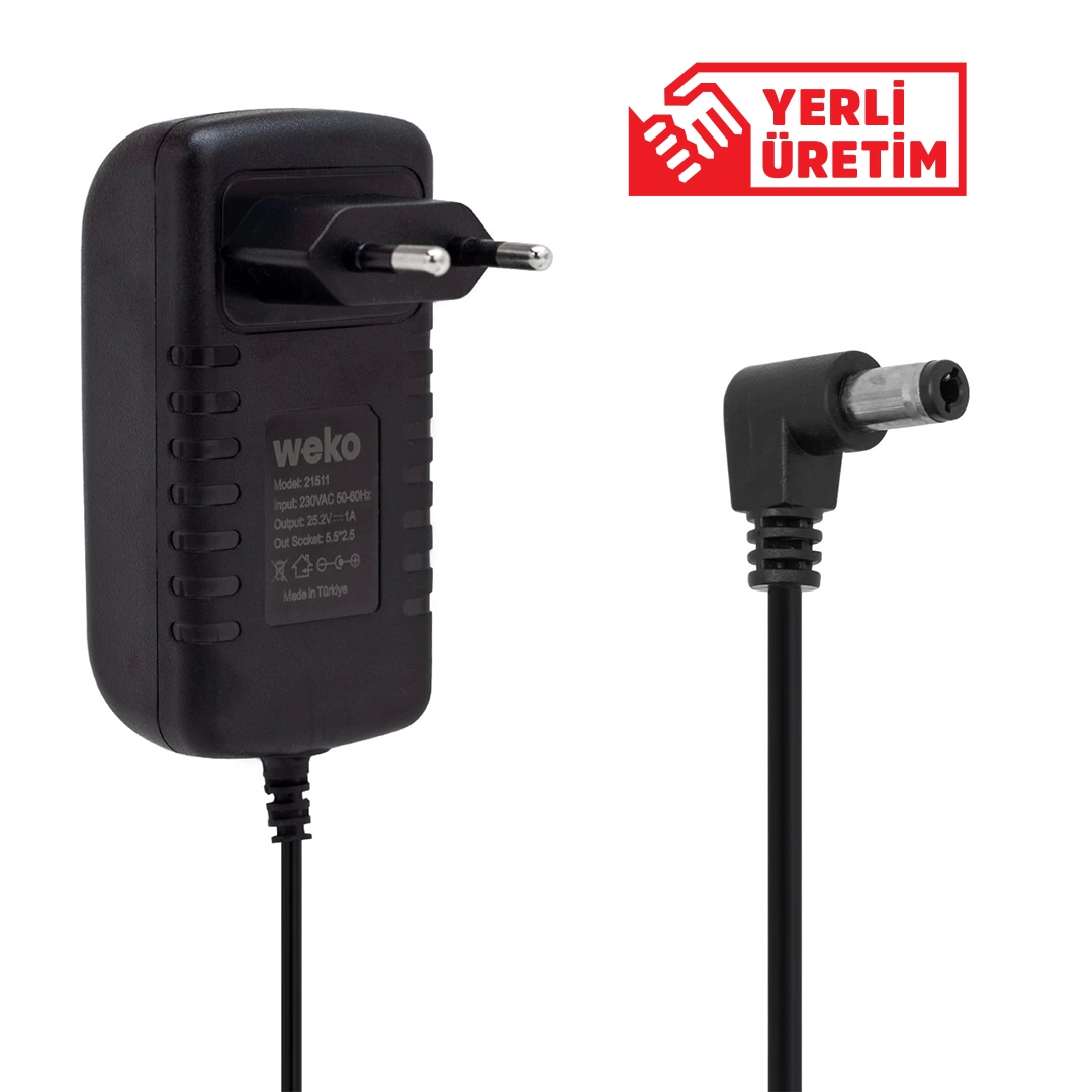 25.2 Volt - 1 Amper 5.5*2.5 Uçlu Yerli Üretim Priz Tipi Adaptör