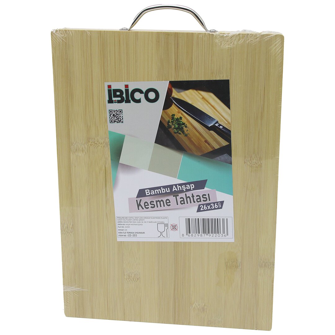 26x36 X 1.7cm Lux Ahşap Bambu Kesi̇m Panosu - Kesme Tahtasi Metal Kulplu