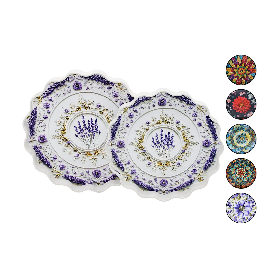 2li̇ Set - Yuvarlak  Papatya Tepsi̇  Kulplu - Renkli̇ Desenli̇ 34.5cm - 39cm
