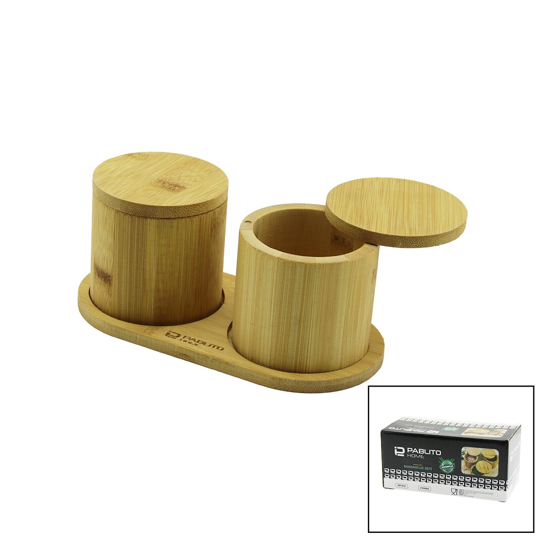 2pcs Ahşap Bambu Baharatlik Yuvarlak=8x8altlik=9.5x19.5çevi̇r Aç-miknatisli Kapak