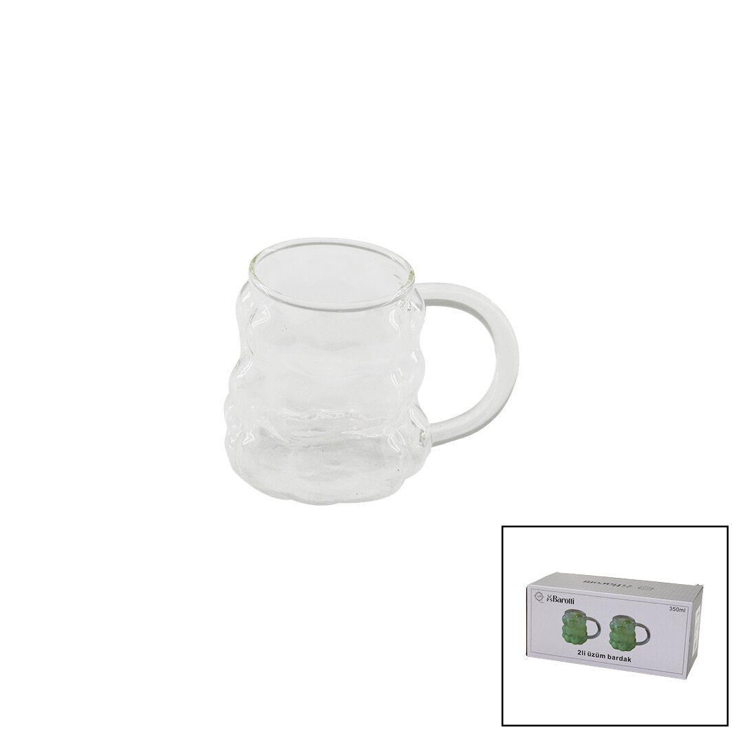 2pcs  üzüm - Kabarcikli Kulplu Cam Bardak Termi̇si̇l - Isiya Dayanikli Borosi̇li̇kat350ml