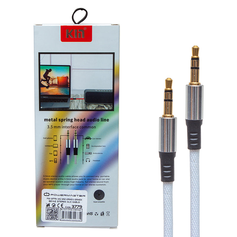 3.5 MM 1.2 METRE ERKEK/ERKEK BEYAZ STEREO AUX KABLO