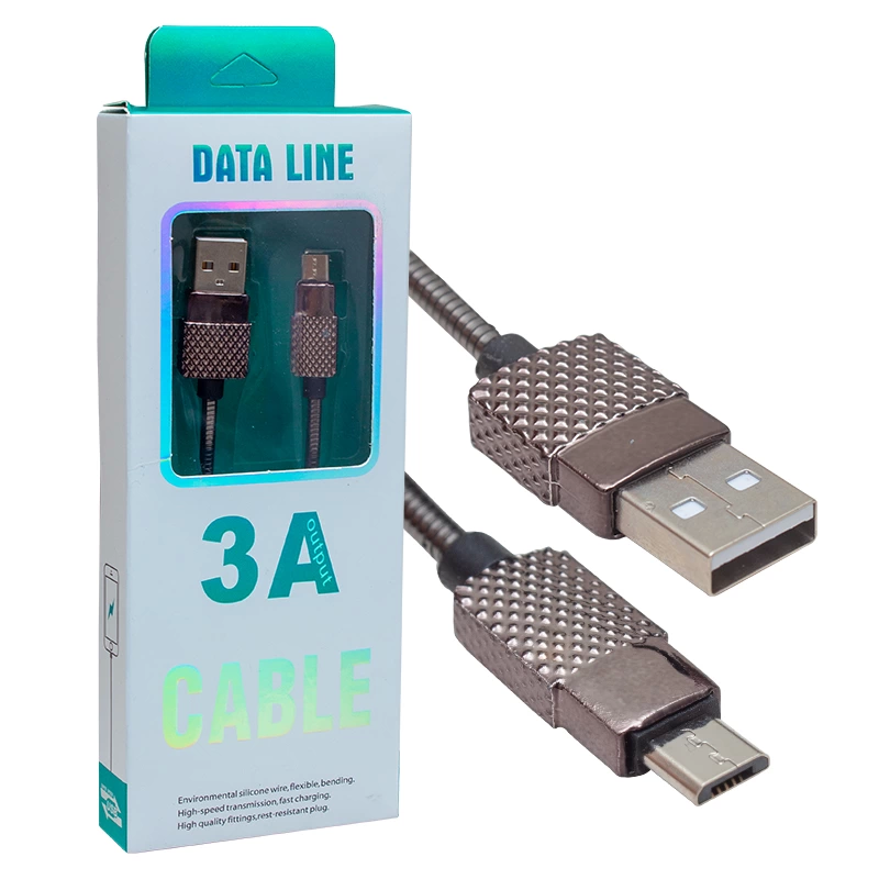 3 Amper Metal Yaylı 1 Metre Mıcro Usb Data Ve Şarj Kablosu