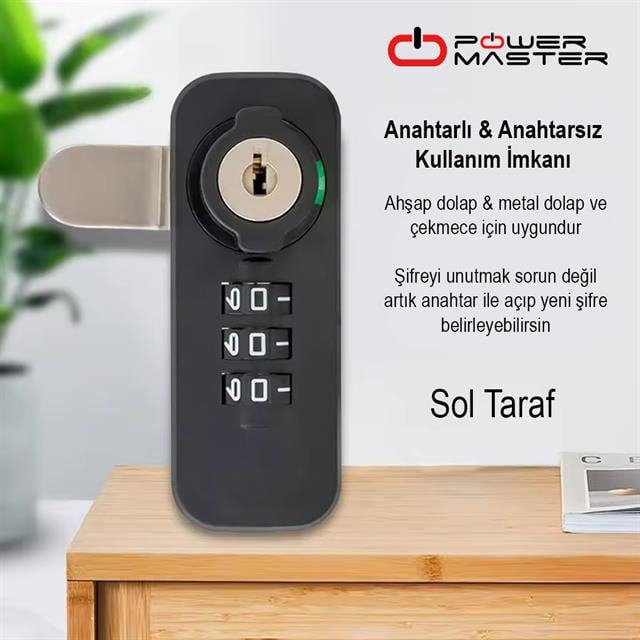 3 Haneli Şifreli Ve Anahtarlı Mekanik Siyah Çekmece Dolap Kilidi