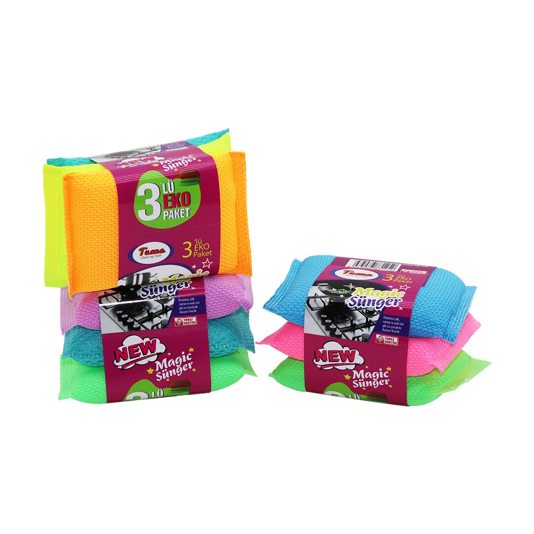 3 Pcs Magi̇c Si̇hi̇rli̇ Bulaşik Süngeri̇ Petek Dokulu Bez Kapli Sünger Güçlü Su Emi̇ci̇ - Yağ-zor Ki̇rde Etki̇li̇