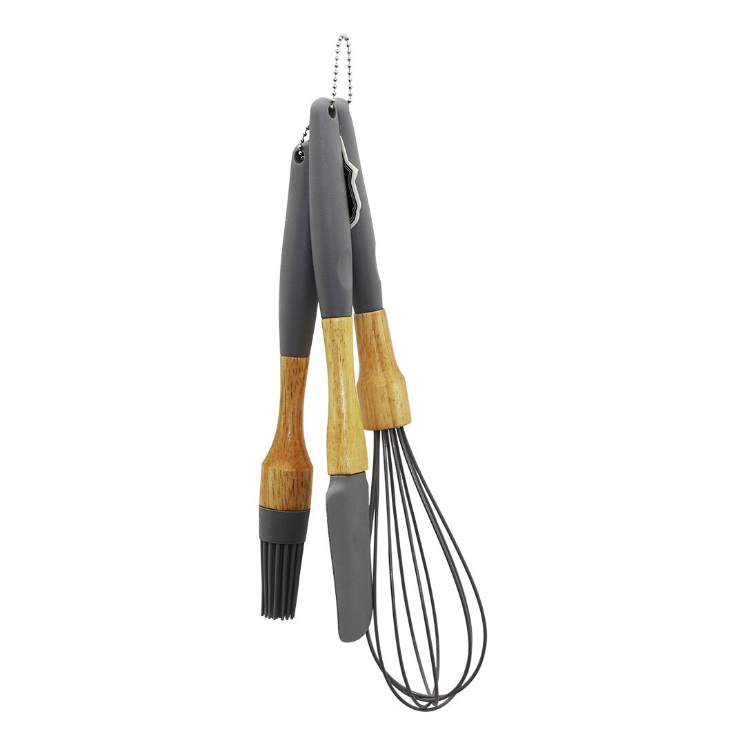 3 Pcs Si̇li̇kon çirpici - Firça - Spatula Seti̇ Ahşap Bambu Sap - Si̇li̇kon Kilifli