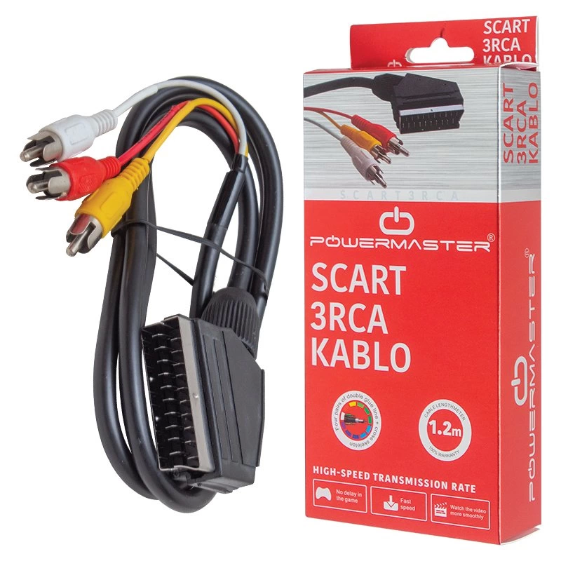 3 Rca 1.2 Metre 7 Mm Siyah Kutulu Scart Tos Kablo