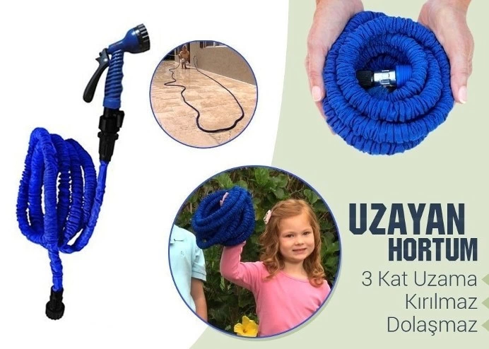 30 Metre Uzayan Bahçe Sulama Araç Yıkama Hortumu 7 Kademeli Başlık