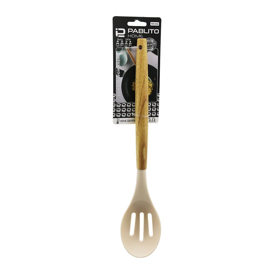 31.5cm   Si̇li̇kon   Kevgi̇r Kaşik   Ahşap Bambu Sap   Isiya Dayanikli