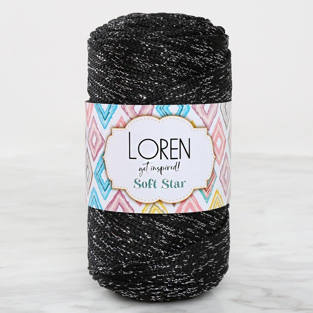 Loren Soft Star Makrome İpi Gümüş Simli Siyah RM10