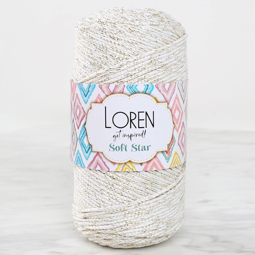 Loren Soft Star Makrome İpi Sarı Simli Krem RM103