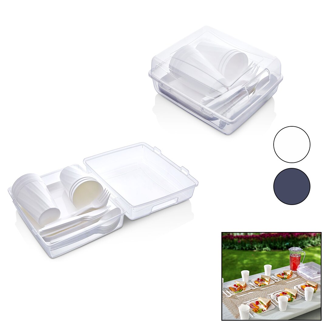 32pcs Pi̇kni̇k Seti̇ Antrai̇t Gri̇ Pls.6-tabak-6-bardak-6-çatal6-kaşik-6-biçak+2 Bölmeli̇ şeffaf Pls.çanta