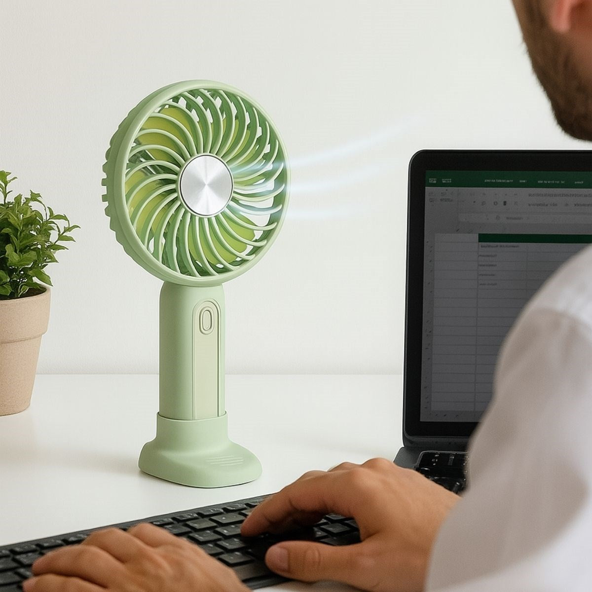 Masa Üstü Standlı USB ile Şarj Olabilen 3 Ayarlı Fan Modlu Çanta Tipi El Fanı