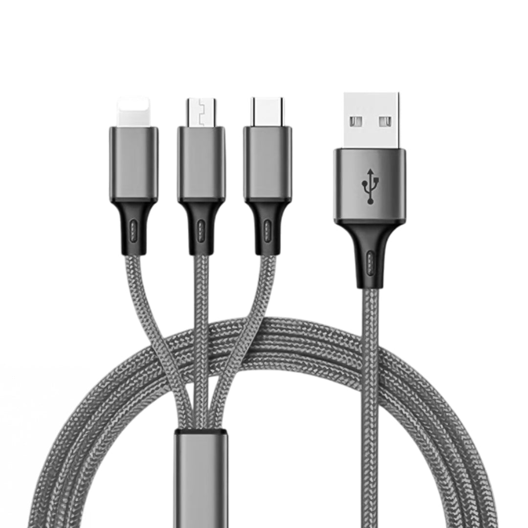 3in1 Gümüş 1.2 Metretelefon şarj Kablosu