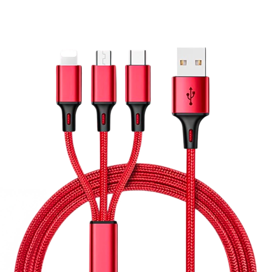 3in1 Kirmizi 1.2 Metretelefon şarj Kablosu