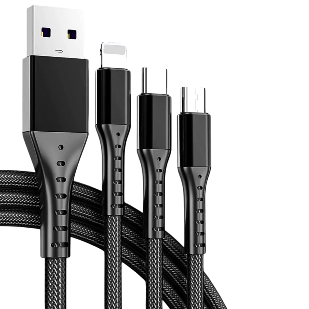 3in1 Si̇yah 1.2 Metretelefon şarj Kablosu