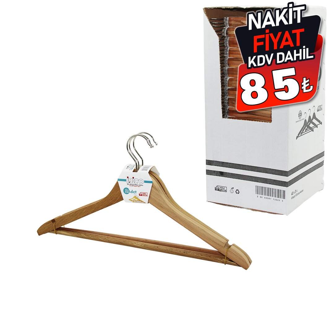 3lü  Ahşap Elbi̇se Askisi  Verni̇kli̇ Gürgen Ağaç