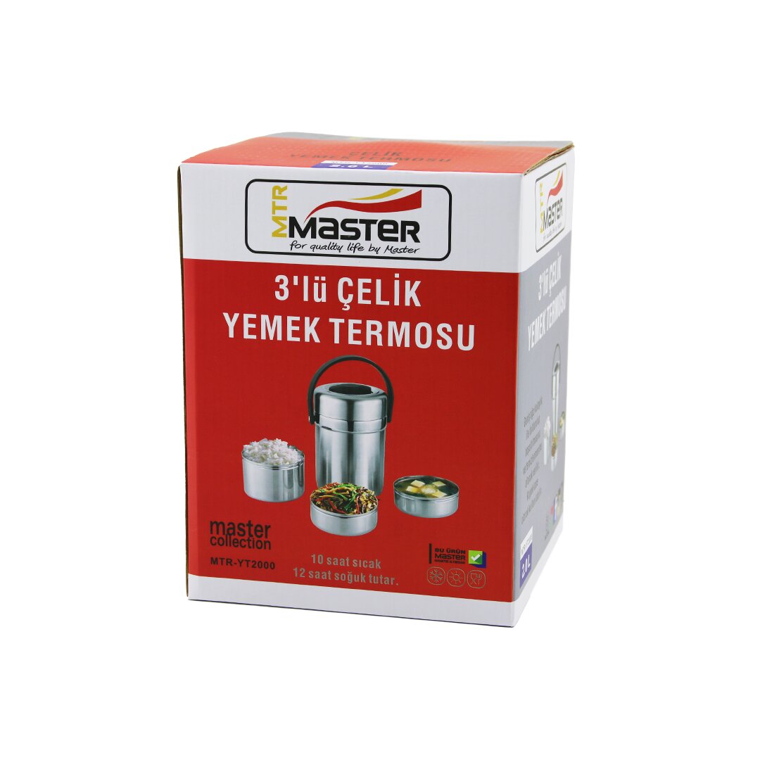 3LÜ ÇELİK YEMEK TERMOSU SEFER TASI 2LT 10 SAAT SICAK - 12 SAAT SOĞUK TUTAR