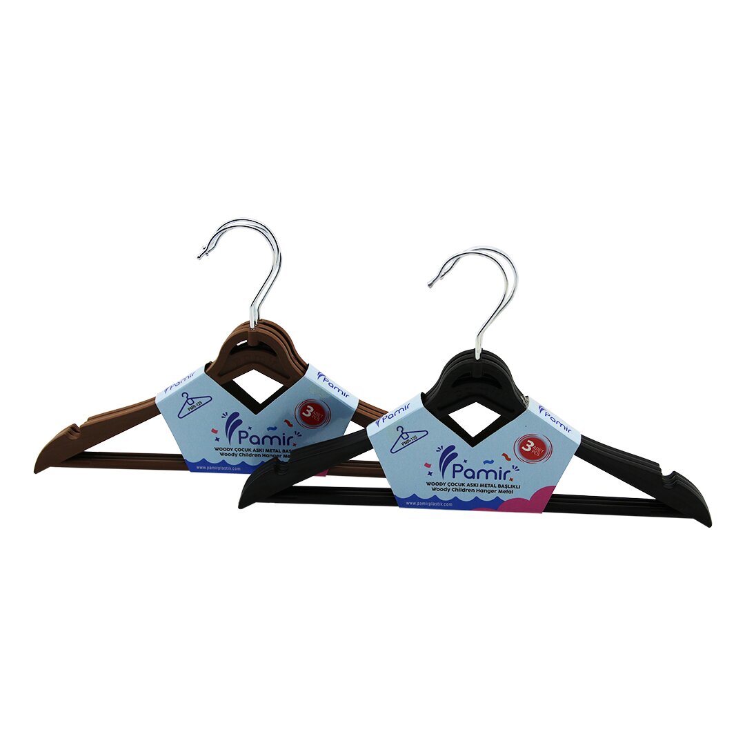 3pcs  plastik çocuk elbise askisi  metal başlikli