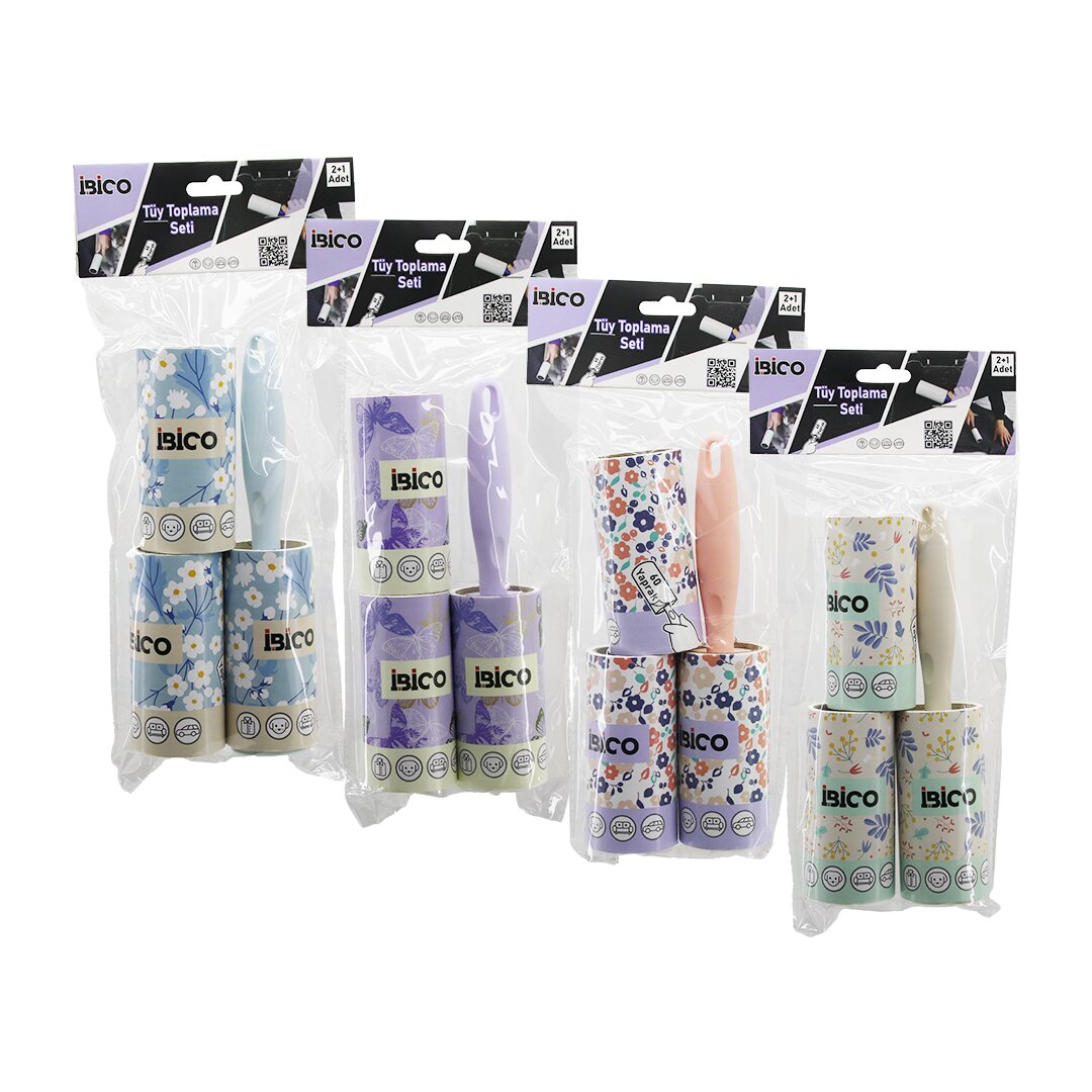 3pcs Set Düz Sap Yapişkanli Prati̇k Tüy Toplayici Rulo Bant1ad.sapli=60 Yaprak+2ad.yedek=2x60 Pet Shop