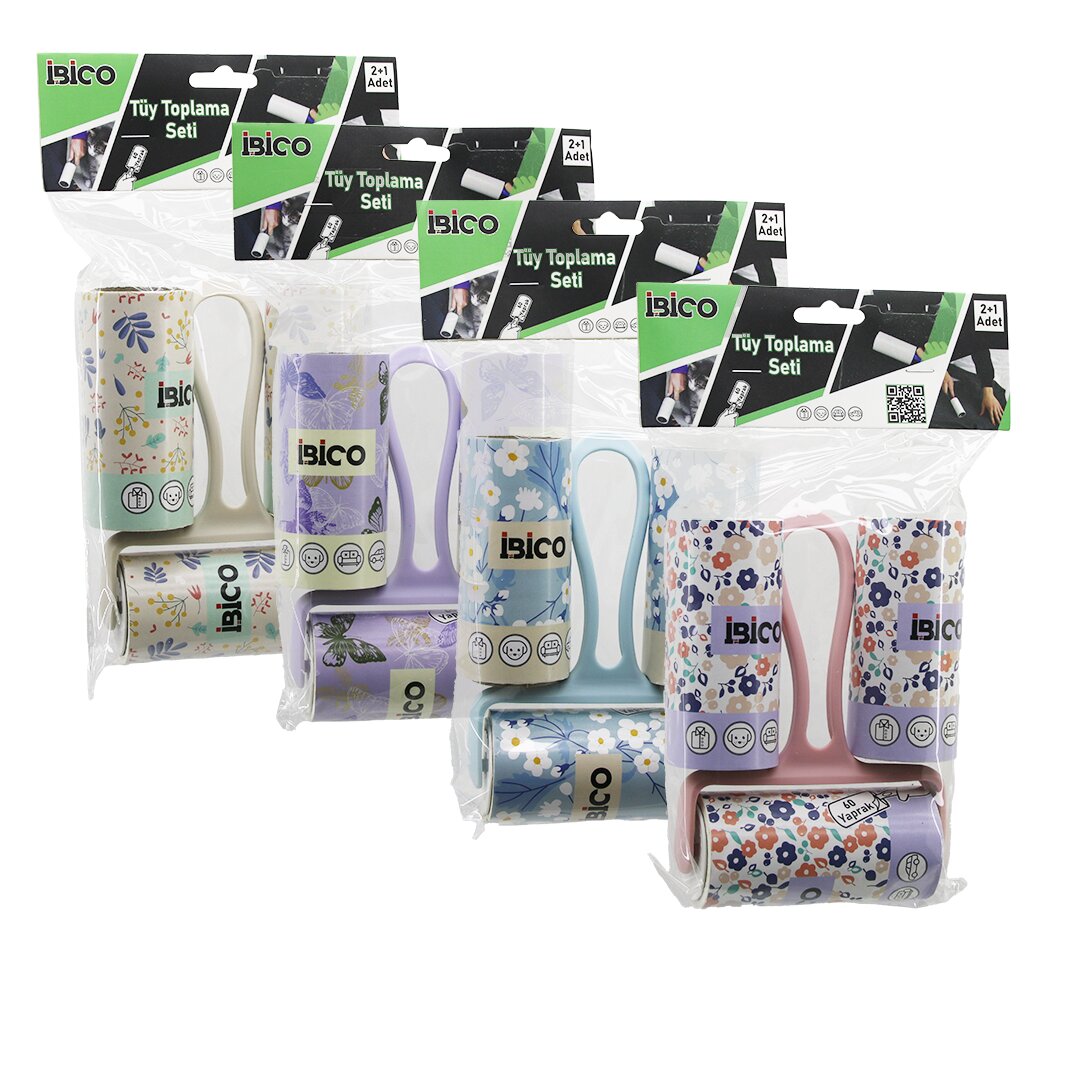 3pcs Set  Y Sap  Yapişkanli Prati̇k Tüy Toplayici Rulo Bant  1-sapli=60 Yaprak + 2-yedek=2x60 Pet Shop