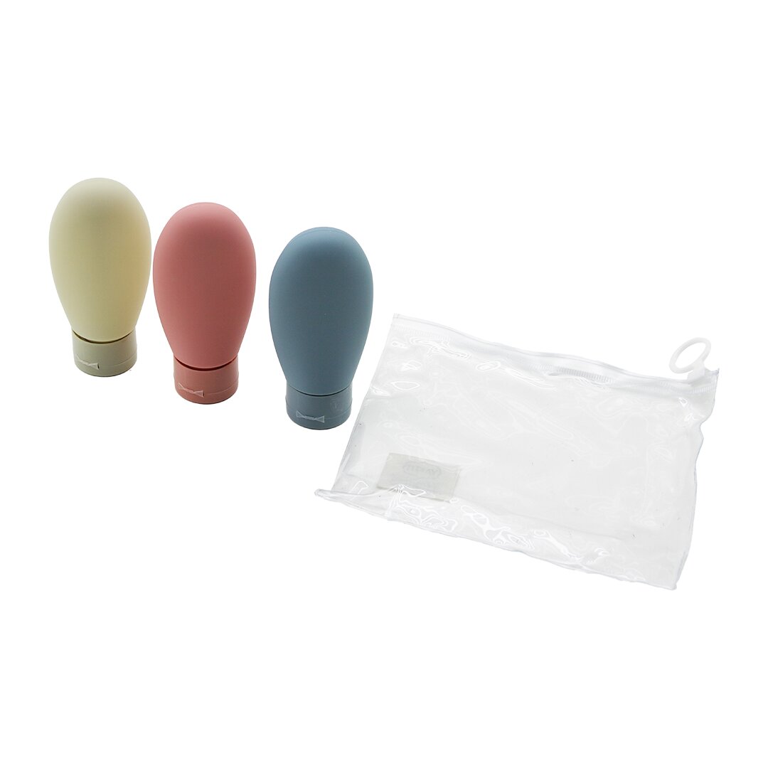 3pcs X 60ml Seyahat Krem şi̇şesi̇ Renkli̇ Si̇li̇kon Hazne - Plasti̇k Kapak şeffaf Pvc - Fermuarli çanta