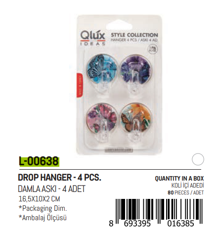 4 Parça  Damla Küçük Yapışkan Askı