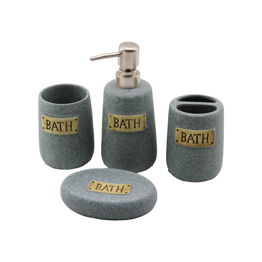 4 Pcs Gri̇ Serami̇k Banyo Temi̇zli̇k Seti̇ Sivi - Kati Sabunluk - Di̇ş Firçalik - Macunluk