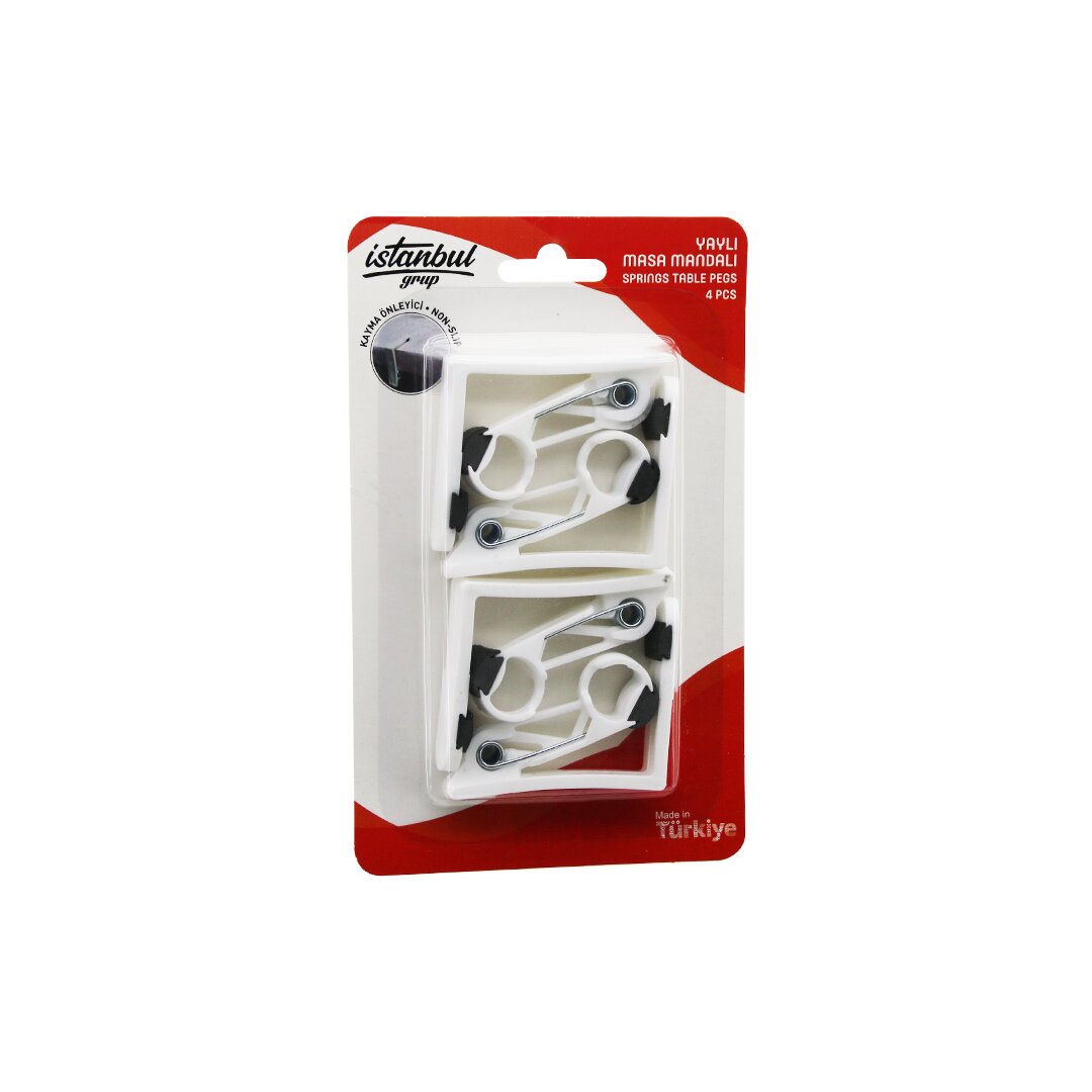 4 Pcs   Non-slip=kaydirmaz Aparatli  Yayli Masa Mandali  Beyaz Plasti̇k